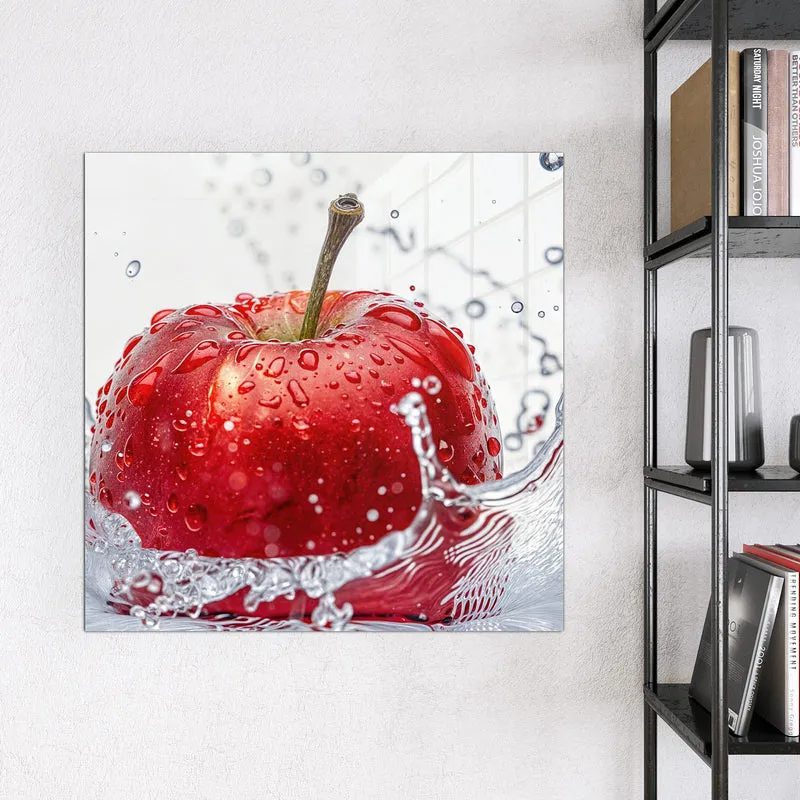 Glas Magnettafel - Roter Apfel im Spritzer
