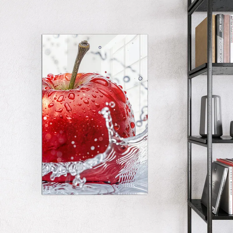 Glas Magnettafel - Roter Apfel im Spritzer