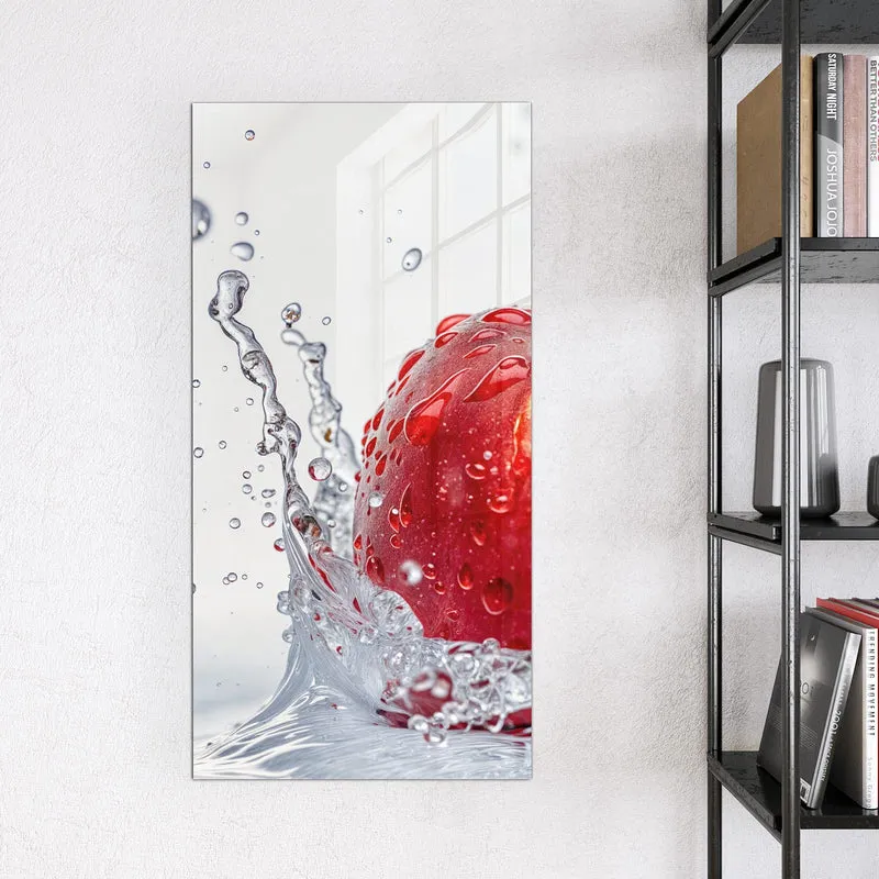 Glas Magnettafel - Roter Apfel im Spritzer
