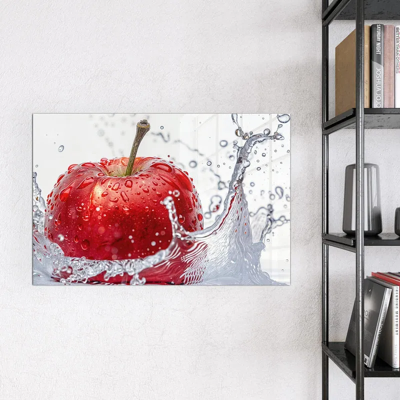Glas Magnettafel - Roter Apfel im Spritzer