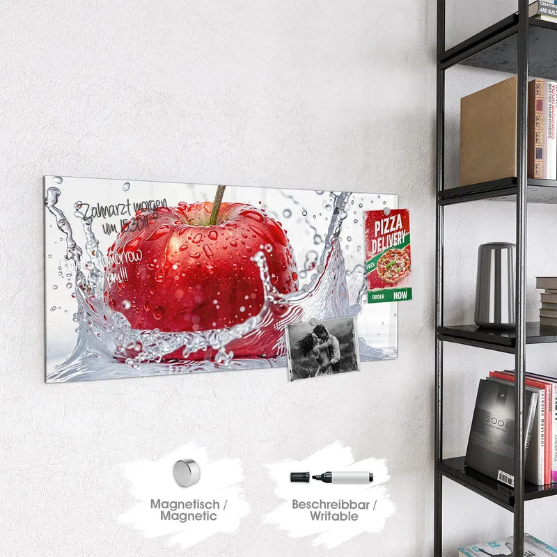 Glas Magnettafel - Roter Apfel im Spritzer