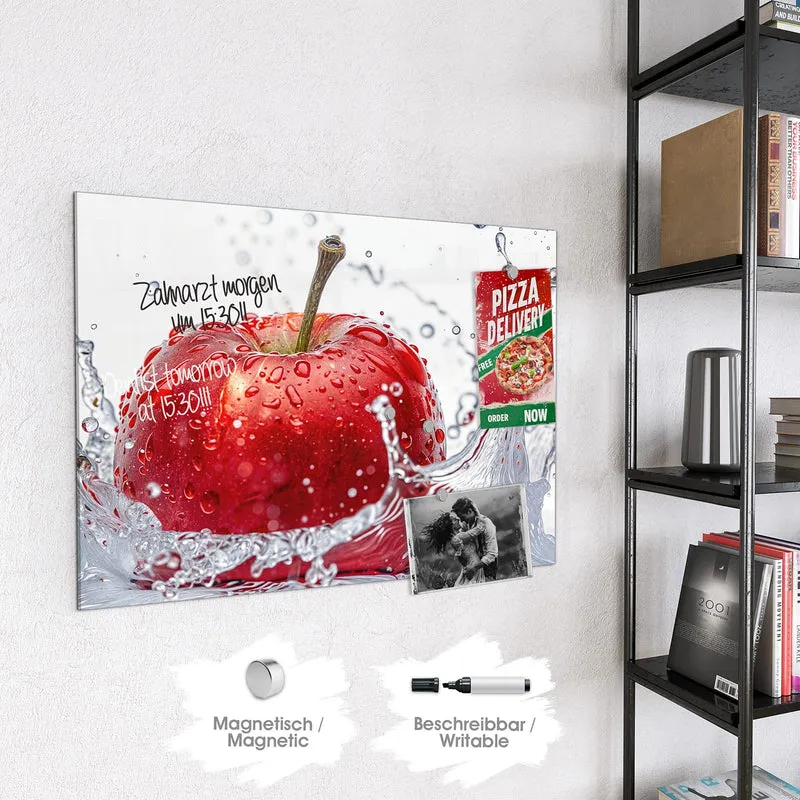 Glas Magnettafel - Roter Apfel im Spritzer