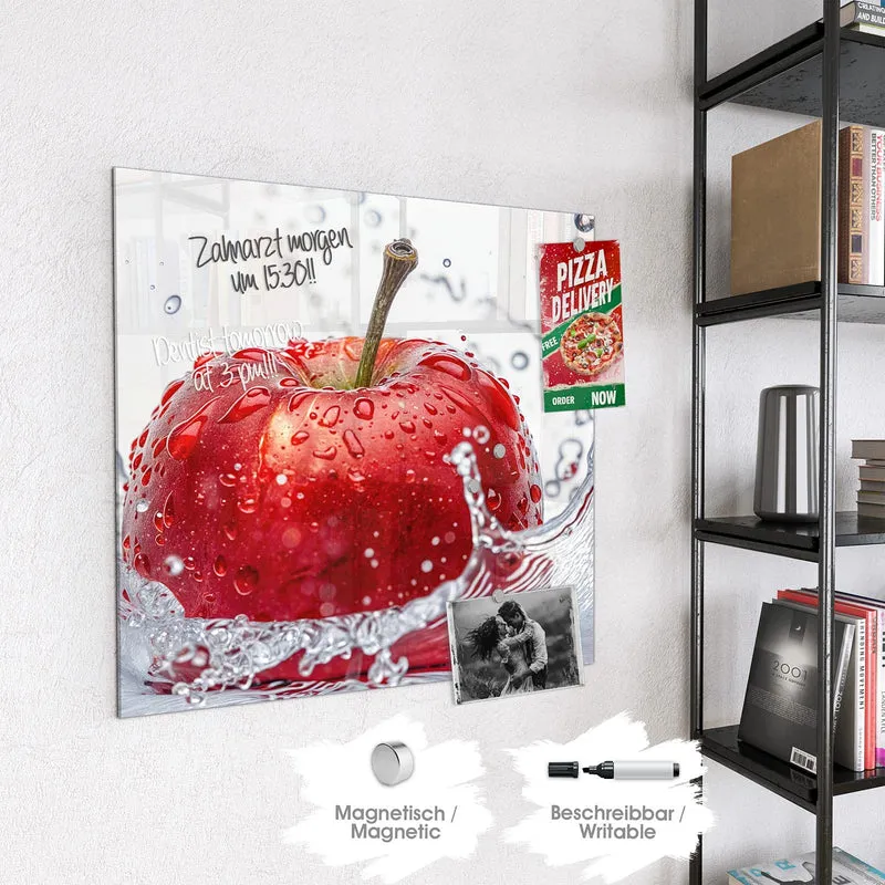 Glas Magnettafel - Roter Apfel im Spritzer