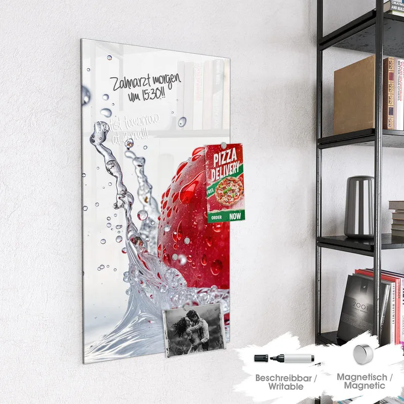 Glas Magnettafel - Roter Apfel im Spritzer
