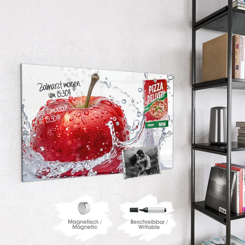Glas Magnettafel - Roter Apfel im Spritzer
