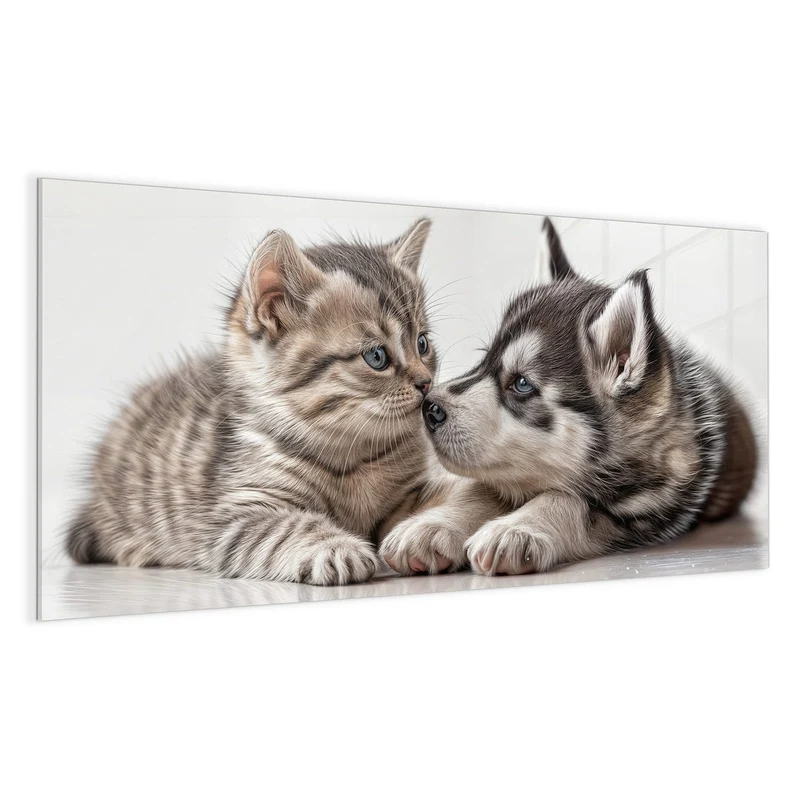 Glas Magnettafel - Husky und Kätzchen