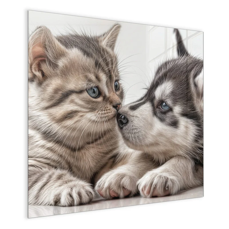 Glas Magnettafel - Husky und Kätzchen