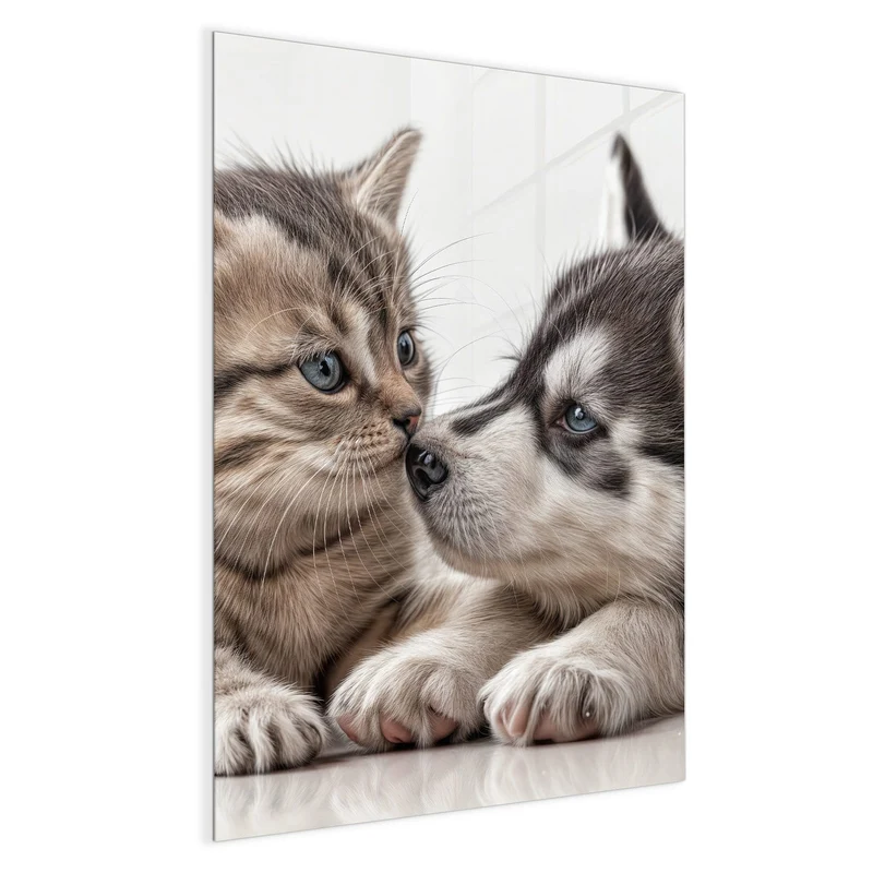 Glas Magnettafel - Husky und Kätzchen