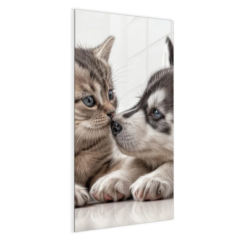 Glas Magnettafel - Husky und Kätzchen