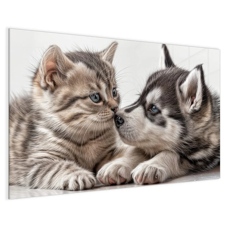 Glas Magnettafel - Husky und Kätzchen