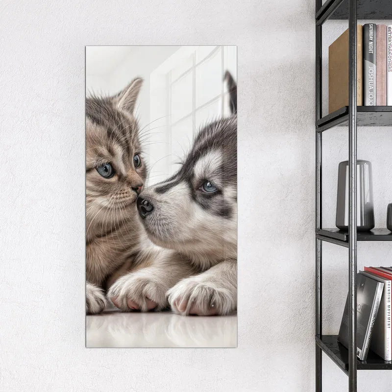 Glas Magnettafel - Husky und Kätzchen