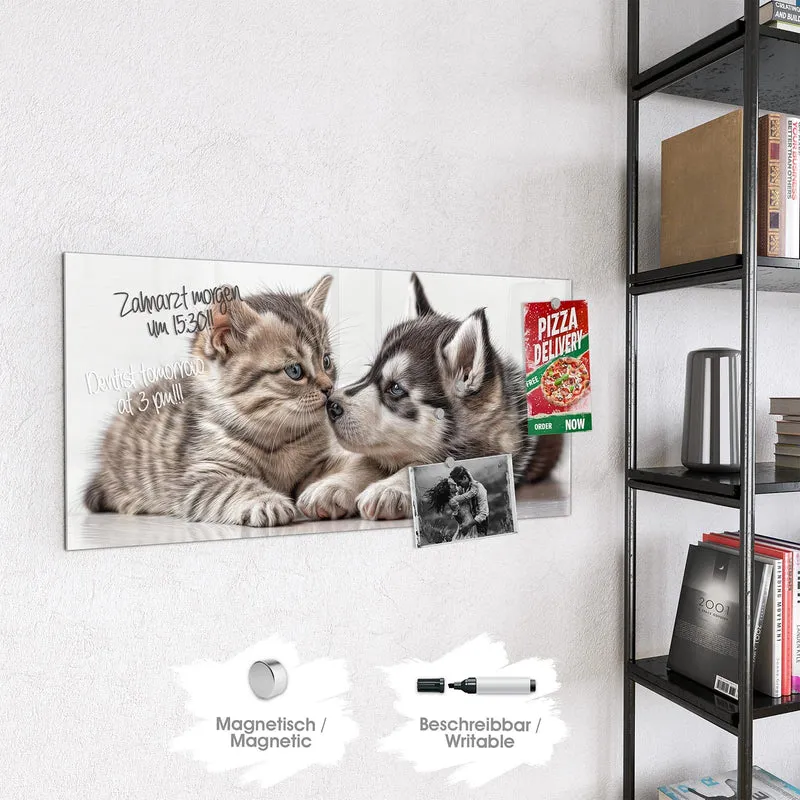 Glas Magnettafel - Husky und Kätzchen