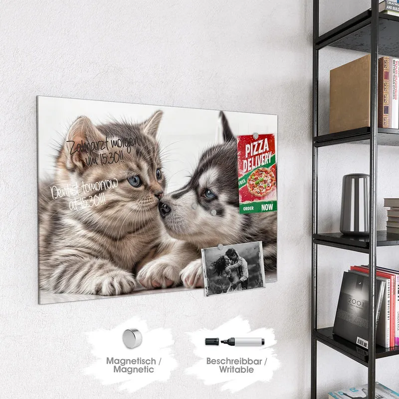 Glas Magnettafel - Husky und Kätzchen
