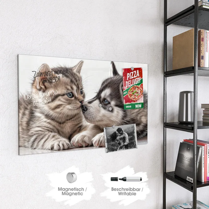 Glas Magnettafel - Husky und Kätzchen