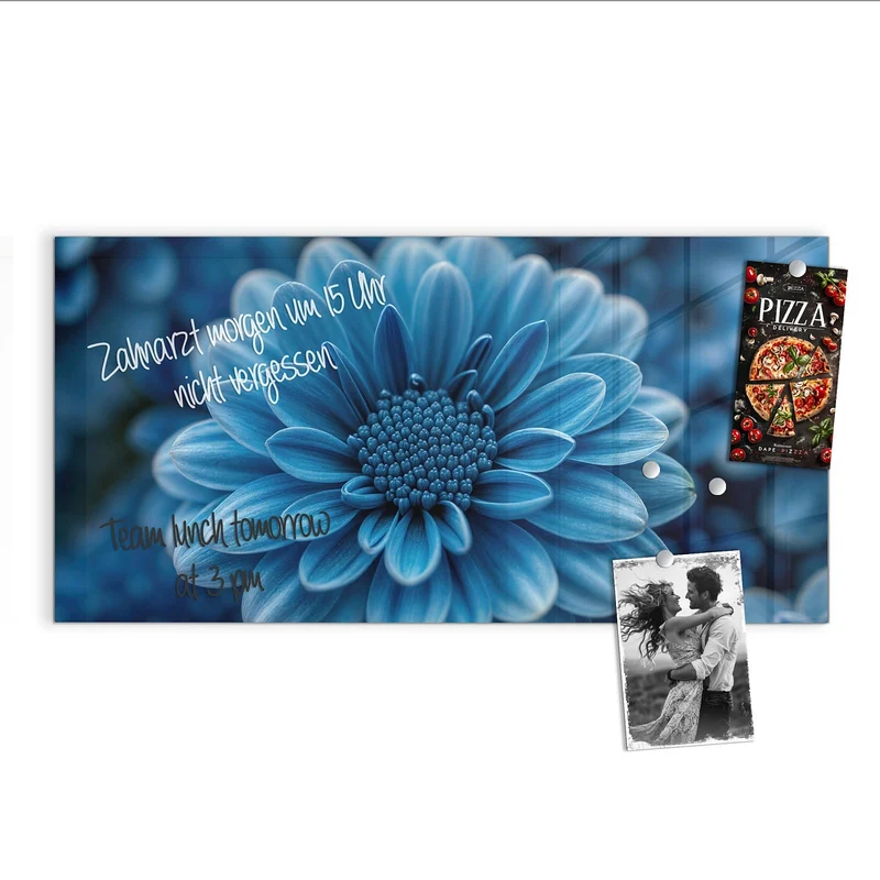Glas Magnettafel - Blaue Chrysantheme