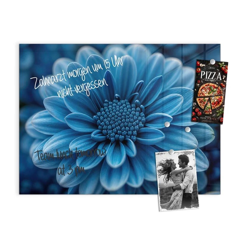 Glas Magnettafel - Blaue Chrysantheme