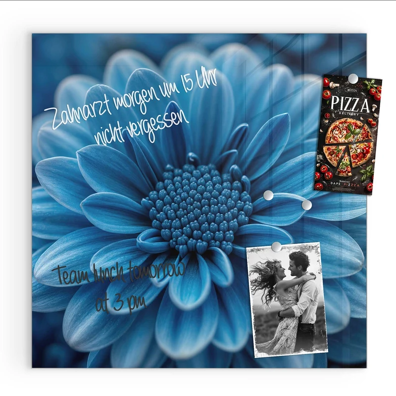 Glas Magnettafel - Blaue Chrysantheme