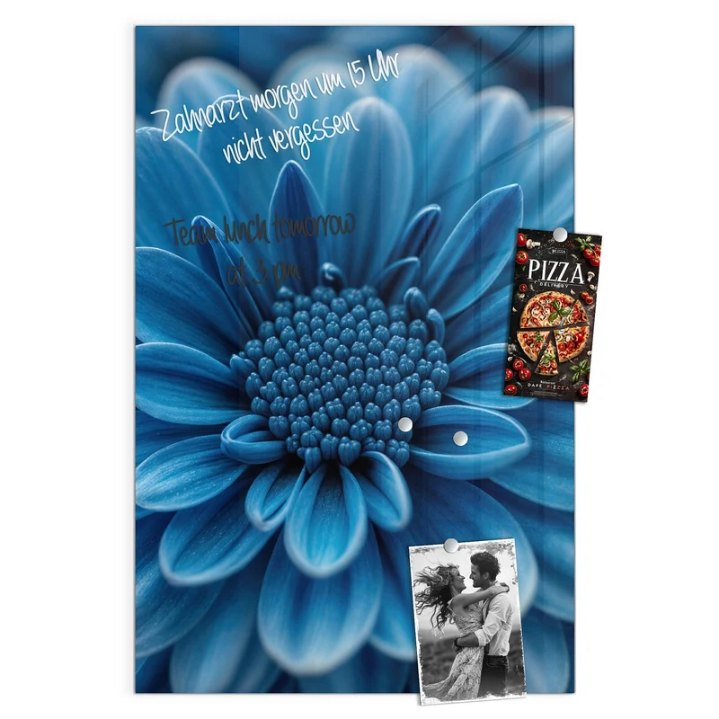 Glas Magnettafel - Blaue Chrysantheme