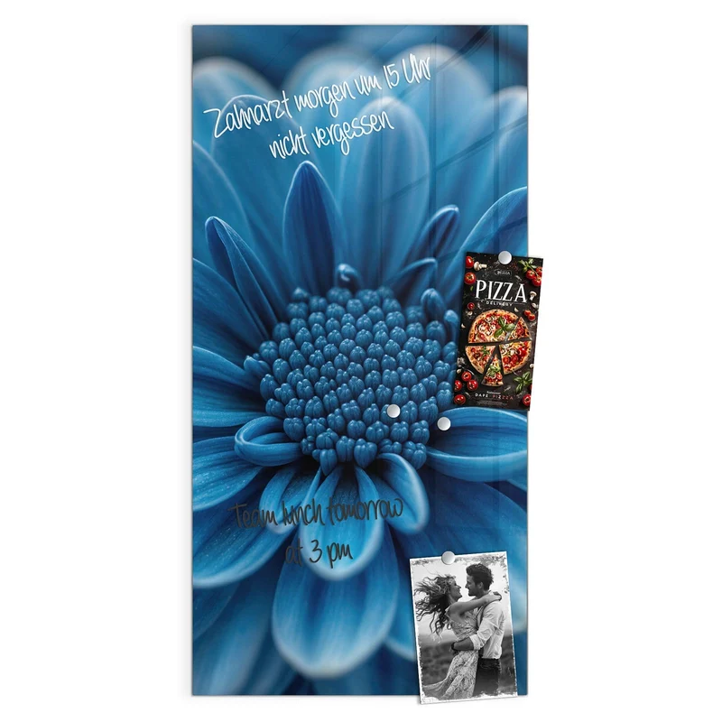 Glas Magnettafel - Blaue Chrysantheme