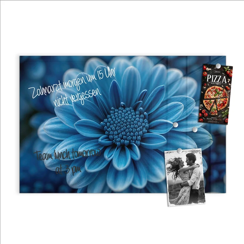 Glas Magnettafel - Blaue Chrysantheme