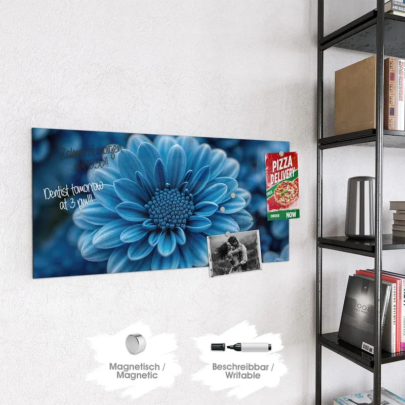 Glas Magnettafel - Blaue Chrysantheme
