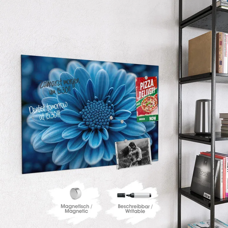 Glas Magnettafel - Blaue Chrysantheme