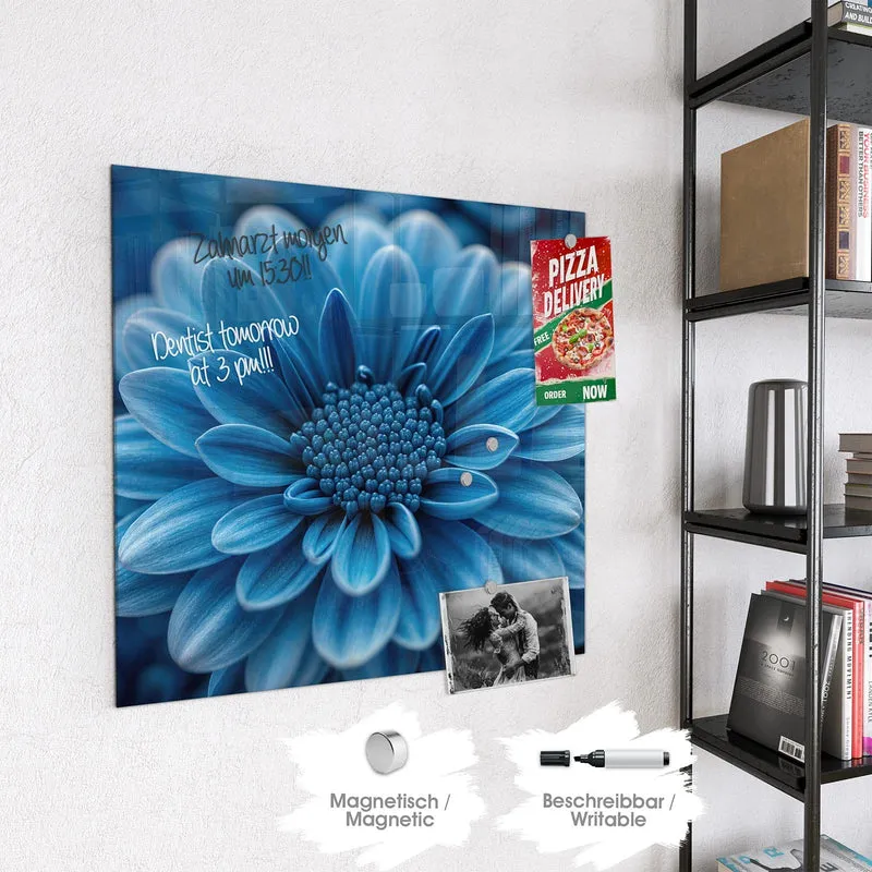 Glas Magnettafel - Blaue Chrysantheme