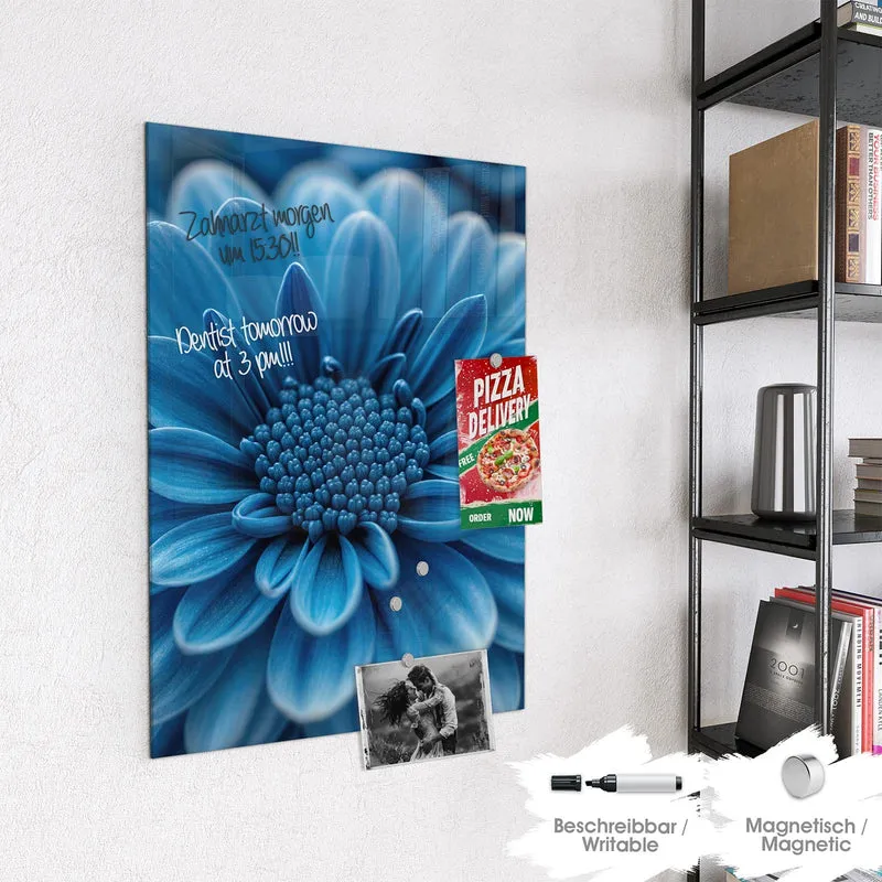 Glas Magnettafel - Blaue Chrysantheme