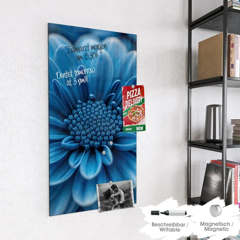 Glas Magnettafel - Blaue Chrysantheme