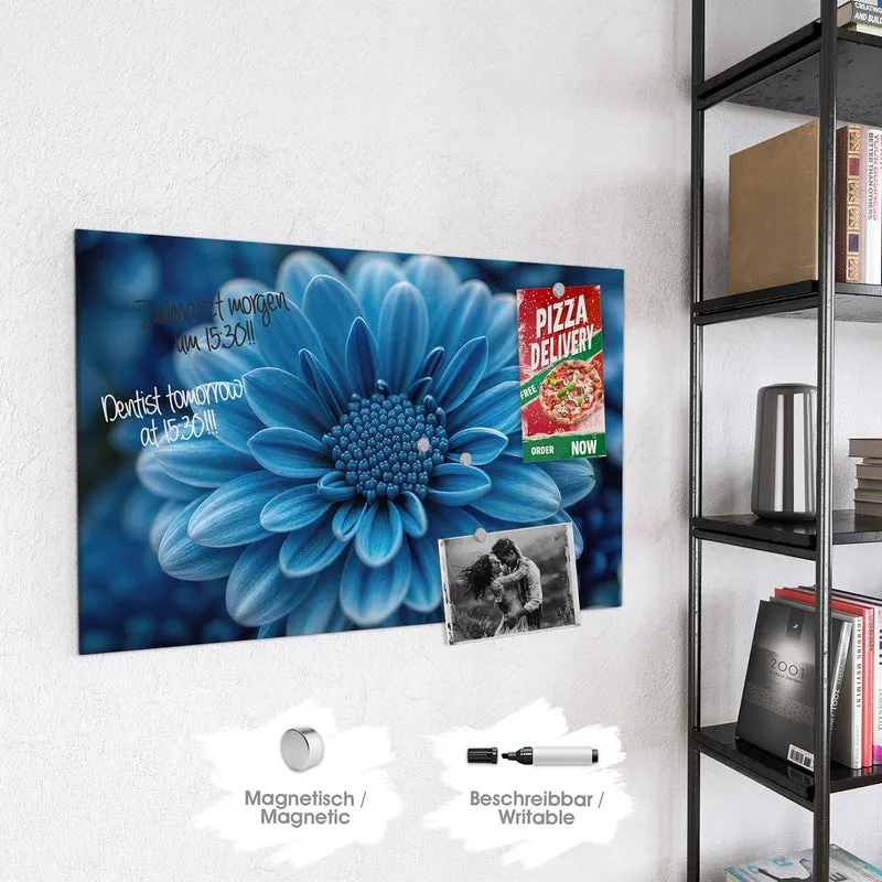Glas Magnettafel - Blaue Chrysantheme