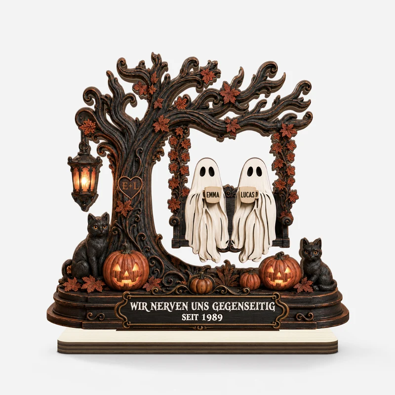 [3D-Optik] Bis Dass Der Tod Uns Scheidet - Personalisierte Geschenke Paar | Holzaufsteller Mit Standfuß Geist Halloween