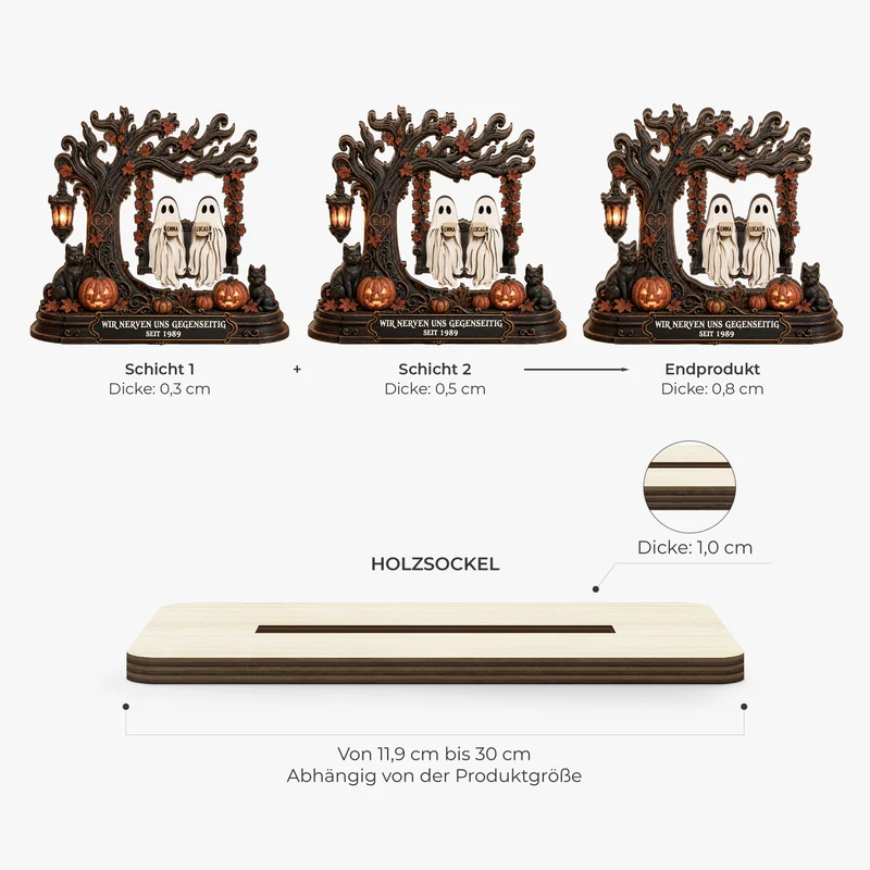 [3D-Optik] Bis Dass Der Tod Uns Scheidet - Personalisierte Geschenke Paar | Holzaufsteller Mit Standfuß Geist Halloween