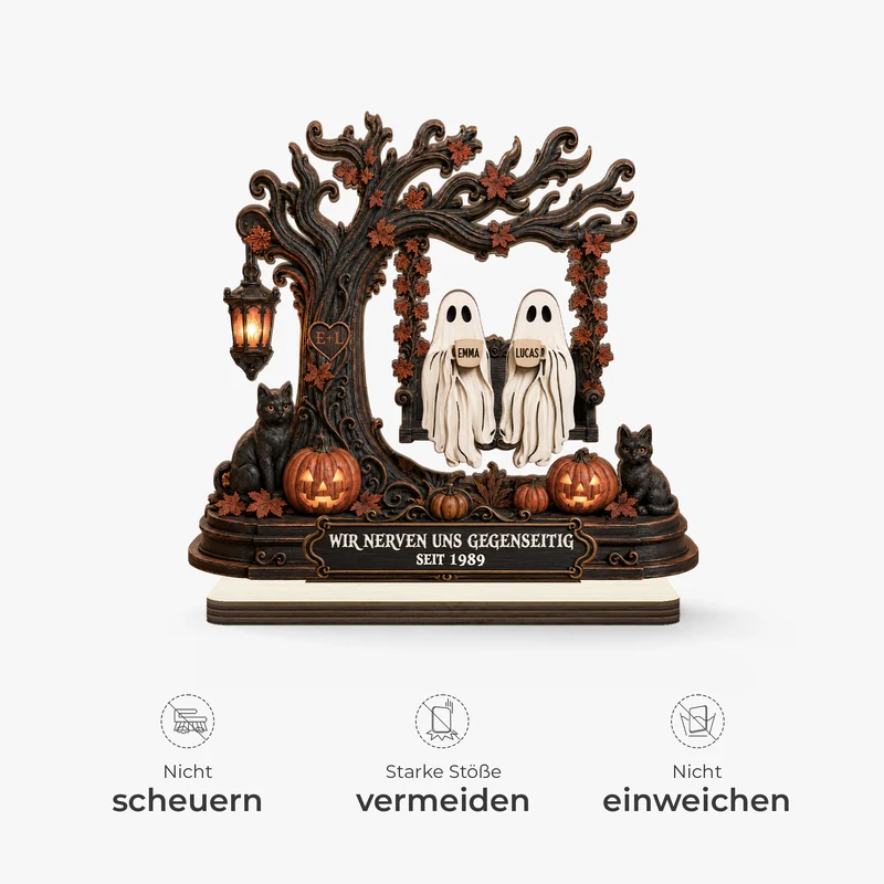 [3D-Optik] Bis Dass Der Tod Uns Scheidet - Personalisierte Geschenke Paar | Holzaufsteller Mit Standfuß Geist Halloween