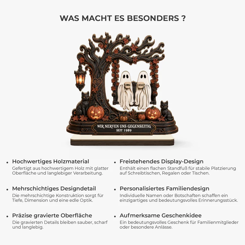 [3D-Optik] Bis Dass Der Tod Uns Scheidet - Personalisierte Geschenke Paar | Holzaufsteller Mit Standfuß Geist Halloween