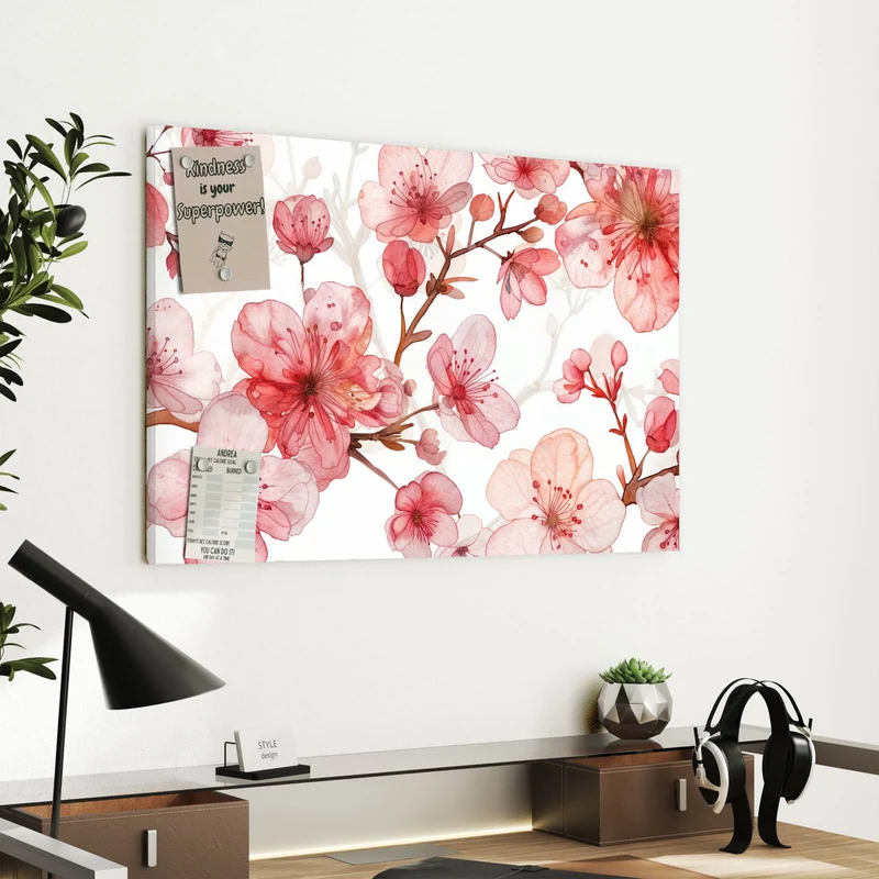 Metall Magnettafel - Kirschblüten in Aquarell