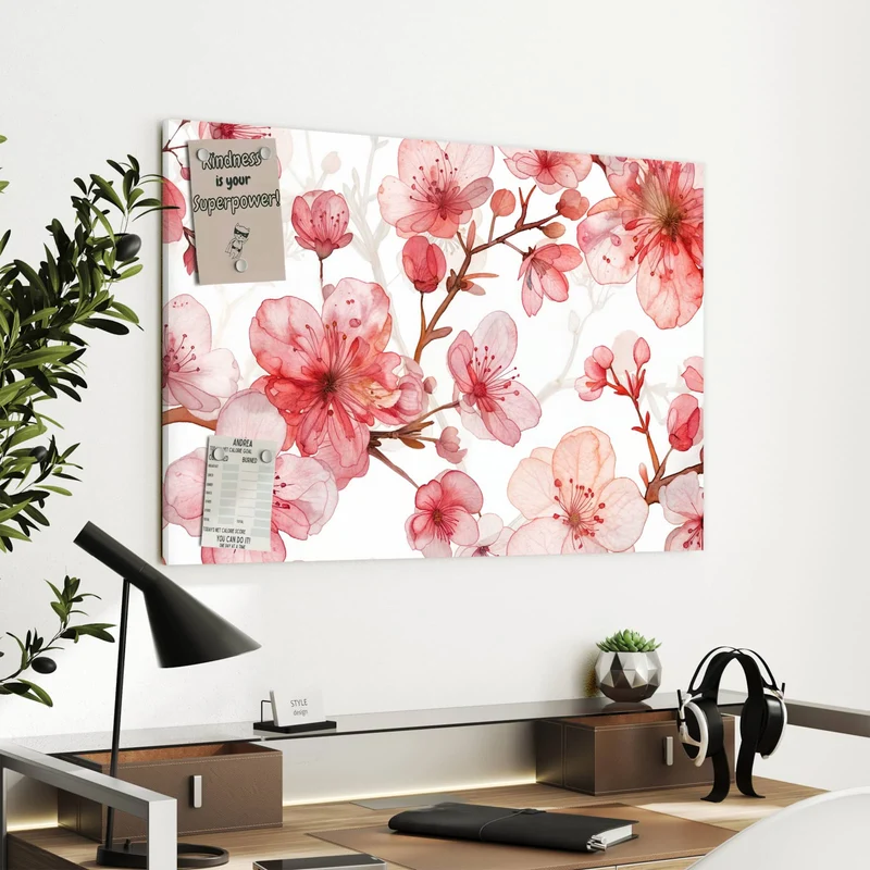 Metall Magnettafel - Kirschblüten in Aquarell