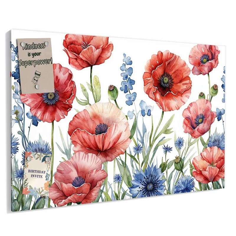 Metall Magnettafel - Mohn und Kornblumen