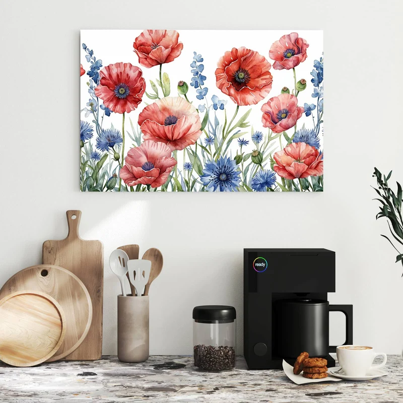 Metall Magnettafel - Mohn und Kornblumen