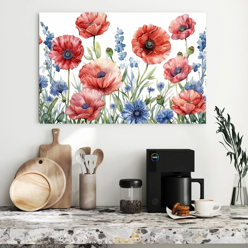 Metall Magnettafel - Mohn und Kornblumen