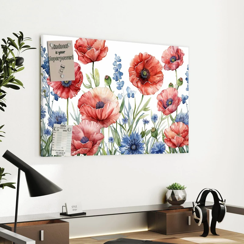 Metall Magnettafel - Mohn und Kornblumen