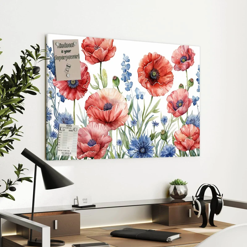 Metall Magnettafel - Mohn und Kornblumen