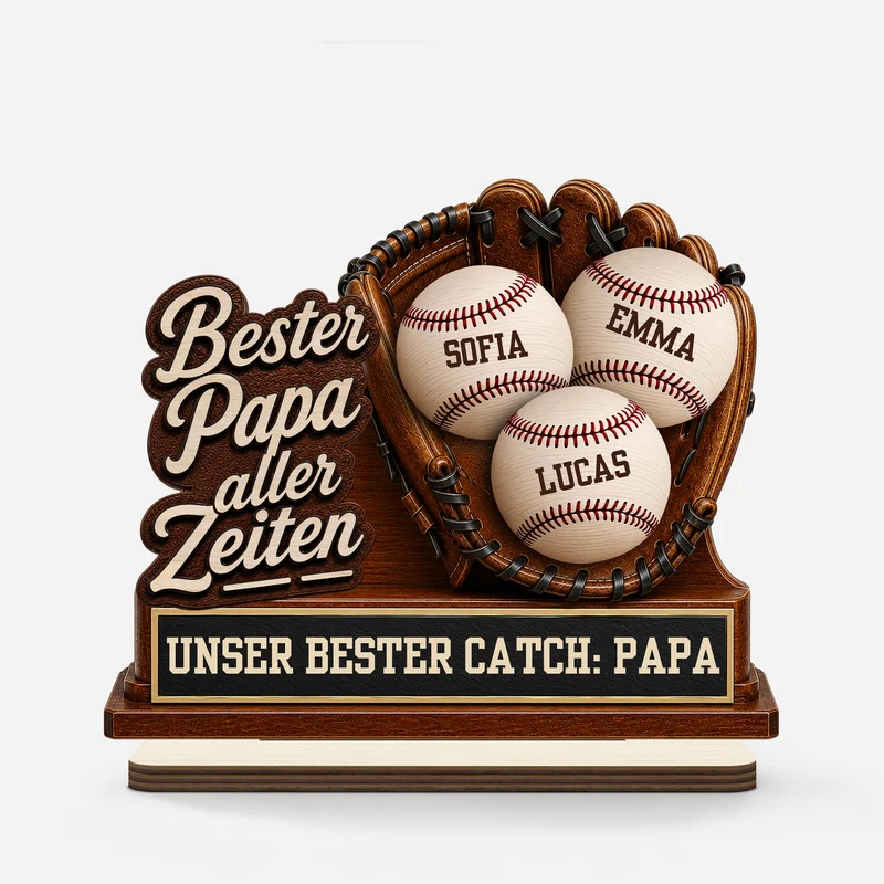 Bester Papa Ever Baseball - Personalisiertes Geschenk | Holzaufsteller Mit Standfuß Papa Mama