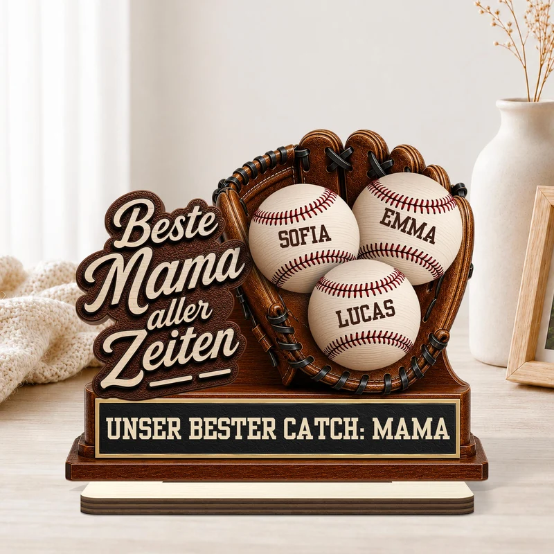 Bester Papa Ever Baseball - Personalisiertes Geschenk | Holzaufsteller Mit Standfuß Papa Mama