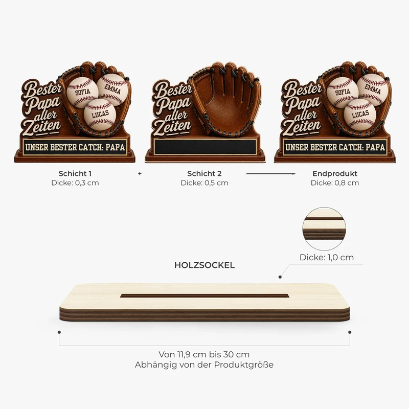 Bester Papa Ever Baseball - Personalisiertes Geschenk | Holzaufsteller Mit Standfuß Papa Mama