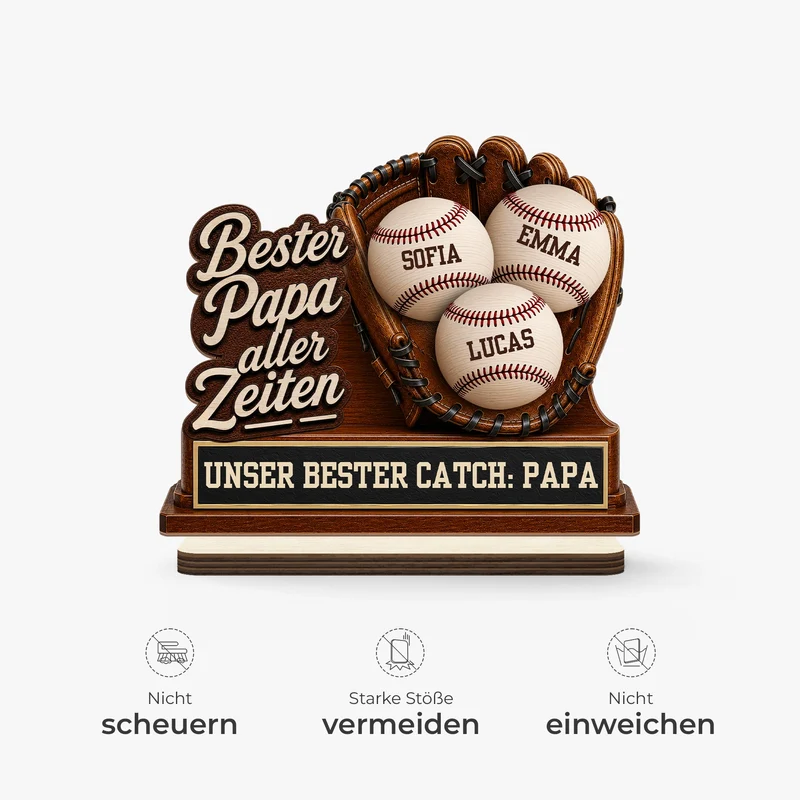 Bester Papa Ever Baseball - Personalisiertes Geschenk | Holzaufsteller Mit Standfuß Papa Mama