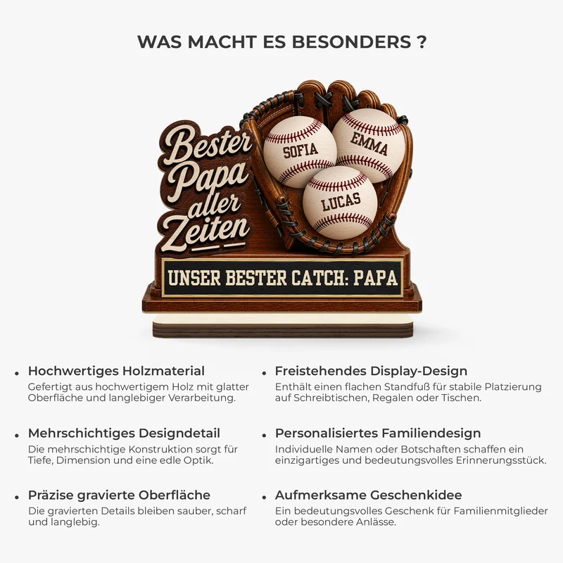 Bester Papa Ever Baseball - Personalisiertes Geschenk | Holzaufsteller Mit Standfuß Papa Mama