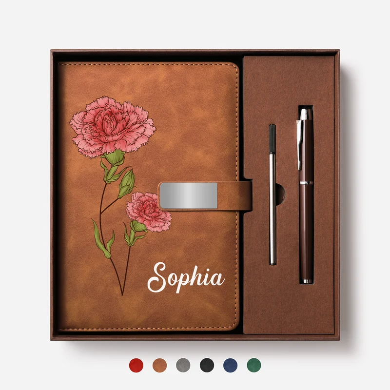 Name + Blumen Geburtstag Monat - Personalisiertes Geschenk | Notizbuch Mit Stift Frauen Männer