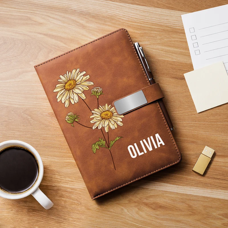 Name + Blumen Geburtstag Monat - Personalisiertes Geschenk | Notizbuch Mit Stift Frauen Männer