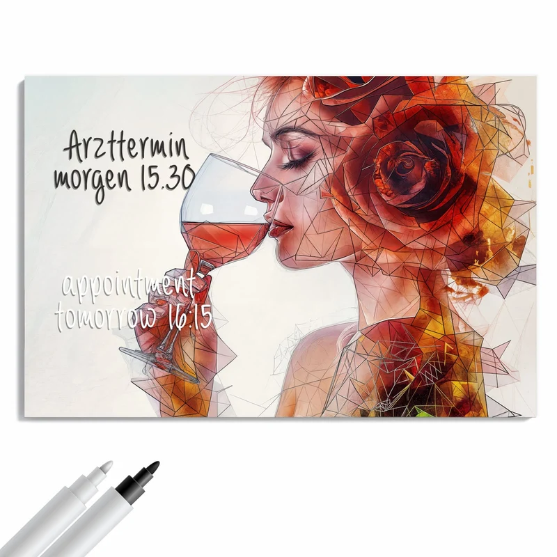 Metall Magnettafel - Weintrinkende Frau
