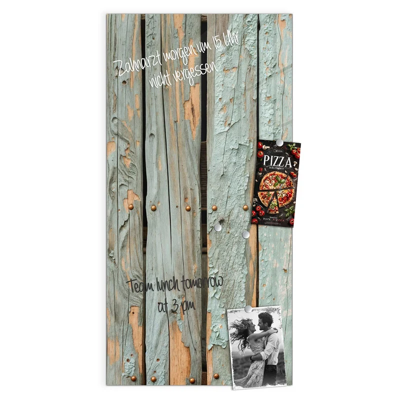 Glas Magnettafel - Mintgrüne Holzlatten